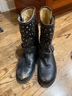 Frye Black Leather Combat Boots